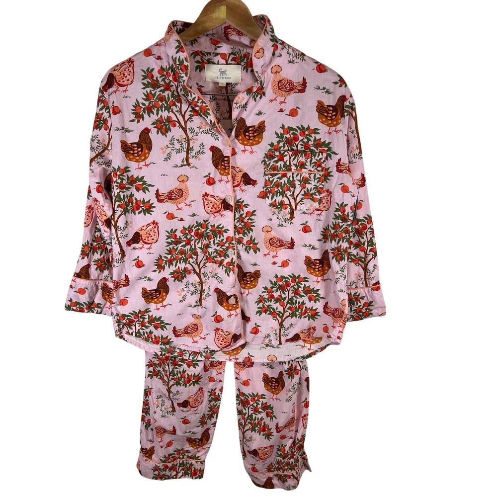 Printfresh Pink Hen Orchard Organic Cotton Pajama Set XS Women Pajamas